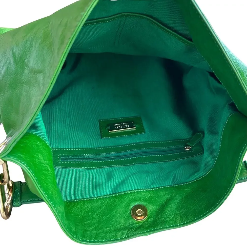 Badgley Mischka Gaia Hobo | Vintage Bright Green Leather Slouchy Chain-Link Bag